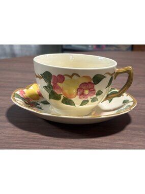 Johnson Bros Peach Bloom Flat Cup Saucer Set Made in England Vintage 1950s